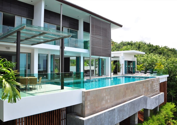 The 1200sqm villa is built on a hill directly overlooking Phang-Nga bay.