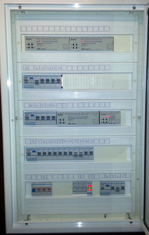 The electrical cabinet containing KNX actuators.