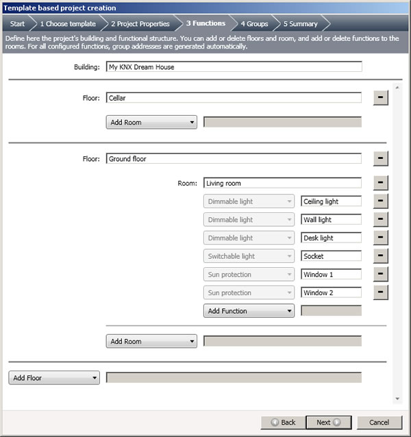 Projects created with ETS4 Assistant contain the entire topology structure, all functions and all required group addresses.