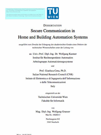 Secure Communication in Home and Building Automation Systems Dissertation