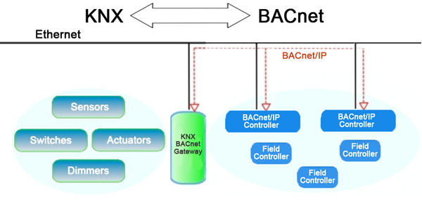 Traditional BMS and KNX working together (image courtesy of Entech Ltd).