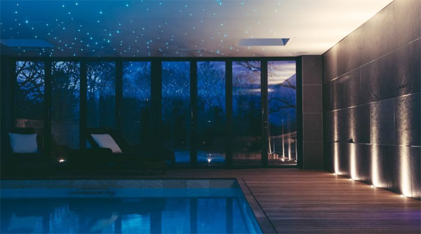 The indoor pool as part of the extension, with KNX-controlled lighting, heating and water.