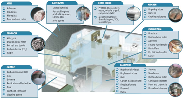 Sources of indoor air pollution in the home