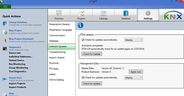 Example of ETS set up for checking for updates automatically.