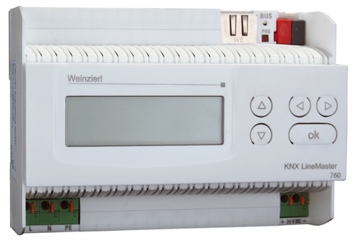 The Weinzierl KNX LineMaster combines the essential functions of a KNX bus line: KNX power supply with choke, KNX IP router and KNX IP interface.