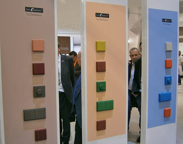 Examples of the JUNG LS990 model of the F50 series in 'Les Couleurs' by Le Corbusier, as shown at Light+Building 2014.