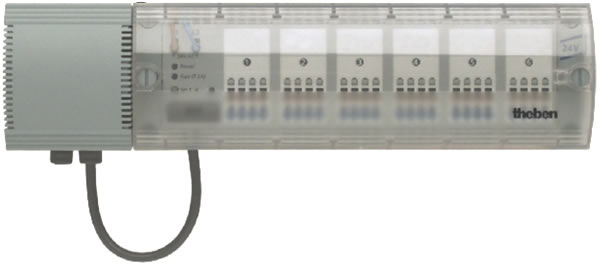 The Theben HMT 6 six-way actuator is an example of a KNX product that is used in projects for underfloor heating control.