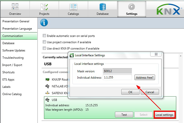 How to configure the address of the local interface in ETS4.