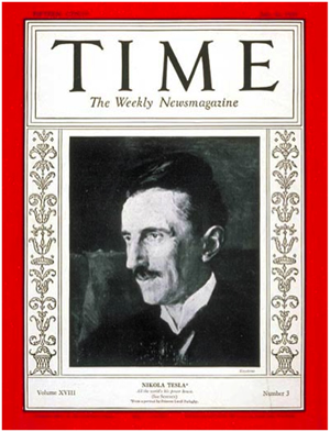 Nikola Tesla on the cover of Time magazine in July 1931 (source: Wikipedia).