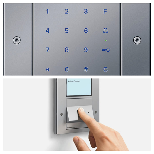No need to worry about lost keys with the Gira numeric keypad or fingerprint reader.