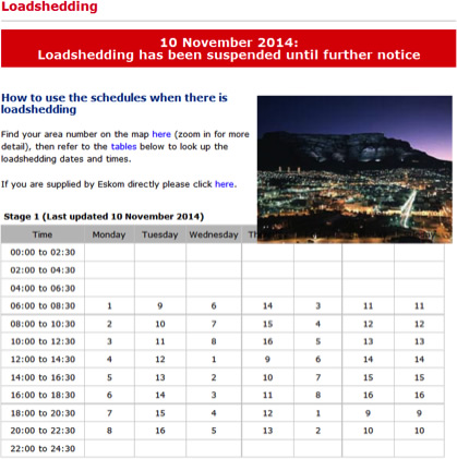 Loadshedding schedule.