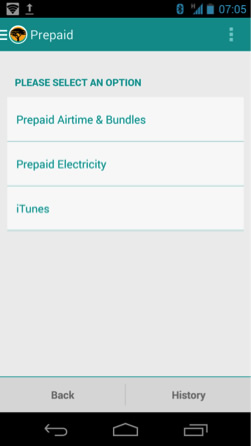   Prepaid electricity app from First National Bank of South Africa. 