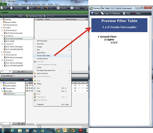 Figure 3 showing a preview of the filter table in ETS.