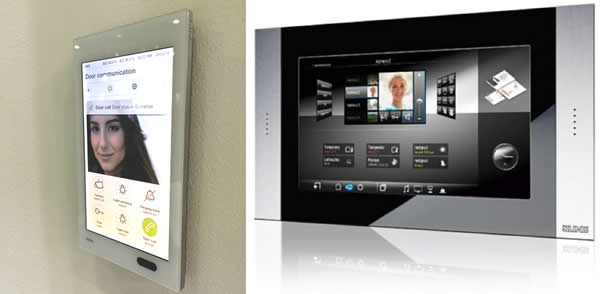 Examples of touchscreen displays that can be used for running the entire apartment and the door intercom include the Gira G1 (left) and the Jung Smart Panel (right).