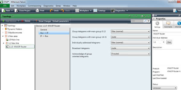 ETS is the universal programming tool for KNX. This view shows how KNX devices are parameterised.