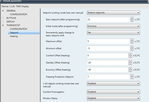 Setting parameters for different setpoints in ETS.