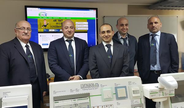 Members of KNX Userclub Lebanon (from left to right) Hrayr Dantziguian of Building Automation Training Center, Jad Baaklini of Unilux systems SAL, Joseph Absi of Lightbox International SAL, Antoine Sawaya of Cesar Debbas & Fils SAL, and Elie Harb of IControl SAL. While in absentia, Youssef Azoury of Ets. F.A. Kettaneh SAL, Hagop Dantziguian of Dantziguian Hrayr Automation Systems SARL, Mona Hajj of Light and Build SAL and Chehade El-Khoury of Khater Engineering & Trading SARL.