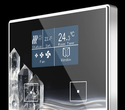 KNX touchpanel with temperature display and integrated thermostat.