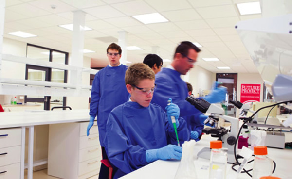 Students at The King's School assisting with research in The Future Project research laboratories.
