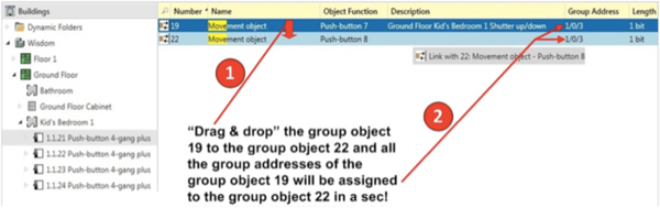 Figure 3 - Fast group address linking by drag-and-dropping a group object to another group object! 