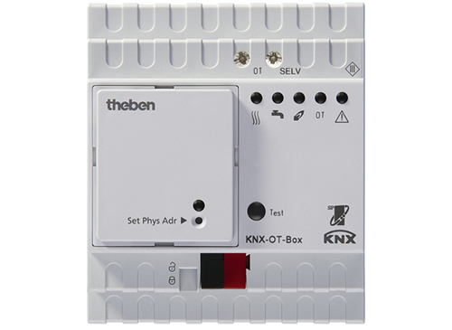 The Theben KNX-OT-Box serves as an interface between boilers with OT bus and KNX.
