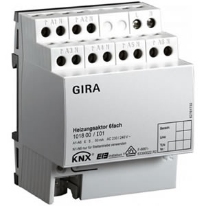 The outputs of the Gira 6-gang heating actuator can be controlled either with switching or with pulse-width modulation (PWM).