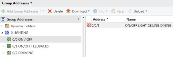 Example of naming group addresses to match circuit numbers.