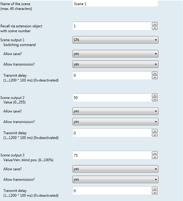 Parameters for setting a scene up within a switch.