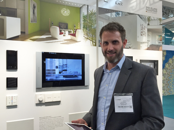 Jung's Andrew Taylor with the Jung KNX gateway for Sonos.