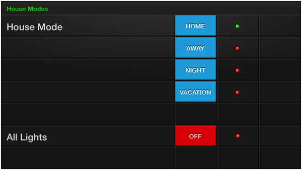 Example of home modes displayed on a mobile app.