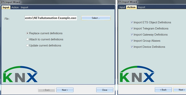 Step 4 - Importation process of KNX project data into the BMS Server Studio.