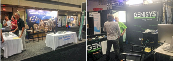 (Left) Total Protection Solutions promoting protection of electrical equipment from mains surges, and (right) Innovative Lighting promoting its Genisys lighting over PoE.