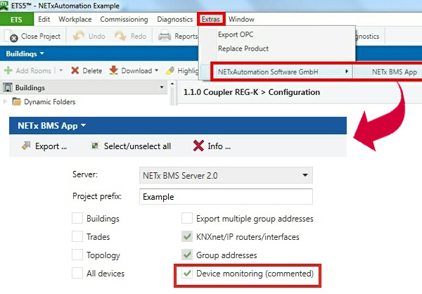 Step 1 - Select NETx BMS App (free) to extract all data from ETS5 project.