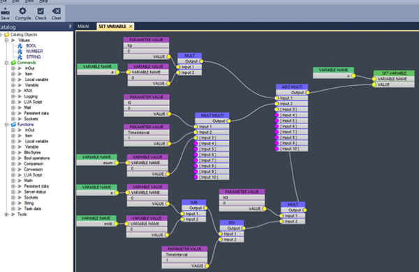 Example of complex logic using the NETxAutomation BMS Server X-LOGIC module.