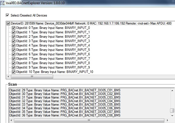 BACnet discovery tool. Step 2: Data point search.
