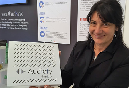 Thinknx's Lucia Burini with the Audiofy multiroom audio system.