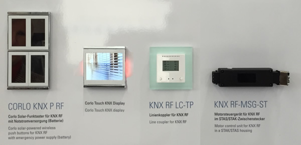 The Elsner Corlo RF control panels, KNX RF line coupler and actuator.