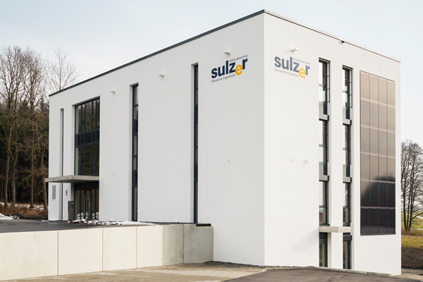 The Sulzer administrative building in Vogt, Germany, is aligned so that its solar panels generate electricity for as much of the day as possible.