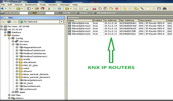 Discovered KNX devices in Niagara AX.