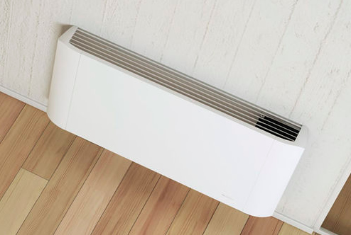 Example of a wall-mounted fan coil unit. The coil receives hot or cold water from a central plant, and removes heat from or adds heat to the air, through heat transfer.