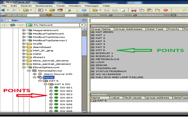 Discovered KNX system points in Niagara AX