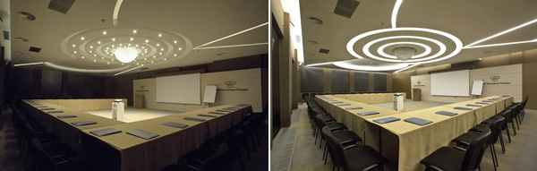 Example of KNX lighting control in hotel conference room.