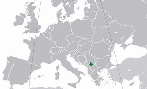 Kosovo (green) declared independence from Serbia in February 2008 as the Republic of Kosovo. It is landlocked in the central Balkan Peninsula and has a population of under 2 million (source: Wikipedia).