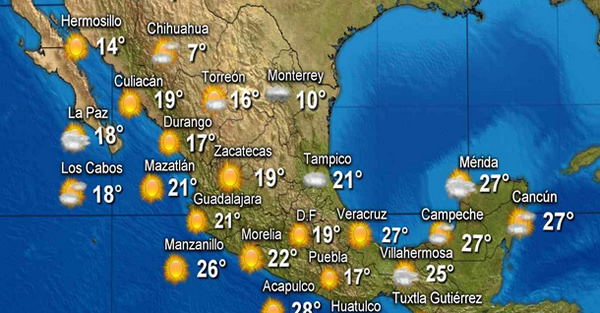 Regional temperatures, Mexico, late January 2017.