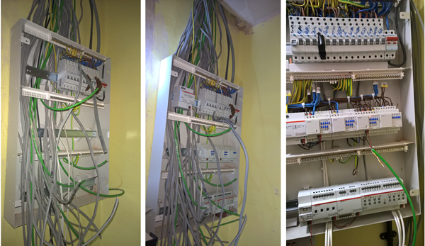 Various stages of progress with the distribution board.