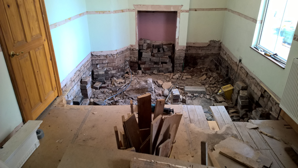 Floor up in what would become the kitchen diner.