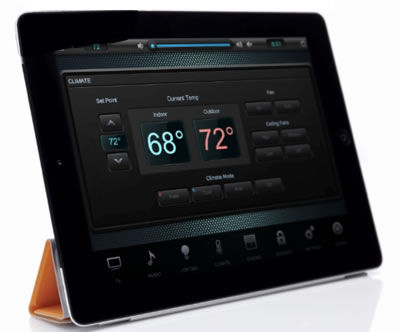 User interface showing set point, indoor and outdoor temperatures.