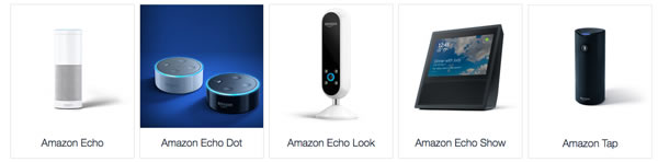 Different Alexa-enabled hardware interfaces from Amazon.