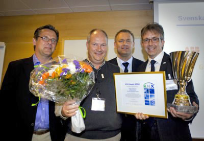 (Left to right) Jan Siezing, CEO of Swedish electrical installers organisation EIO; KNX Sweden award winner 2008, Anders Hägglund, facilities manager of Bromma Airport Stockholm; Heinz Lux,  CEO of KNX Association; and Rikard Nilsson of KNX Sweden.