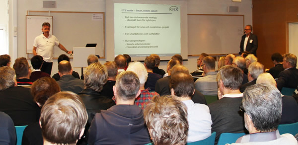 KNX Sweden seminars tend to be well-attended. Here Rikard Nilsson and Jan Hammarsköld present the launch of ETS Inside in March 2017.